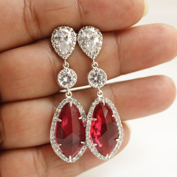 Wedding Jewelry Red Earrings Bridal Earrings by poetryjewelry