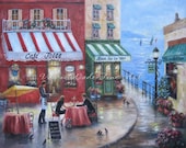 French Cafe by the Sea Art Print, lovers in France, wall art, wall decor, cafe, bisto art, chocolatier paintings, Vickie Wade art French Cafe by the Sea Art Print, lovers in France, wall art, wall decor, cafe, bisto art, chocolatier paintings, Vickie Wade art