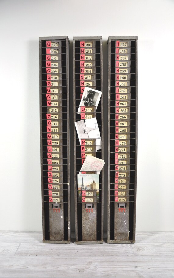 Vintage Industrial Time Card Rack / Metal Card Holder