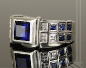 Level 3 TARDIS Ring Solid Sterling Silver - With Lab Sapphires and CZ wedding Band or Signet Ring