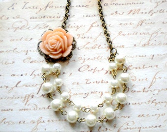 Pearl Bridesmaid Necklace Bib Flower Necklace Maid of Honor Gifts Ivory ...