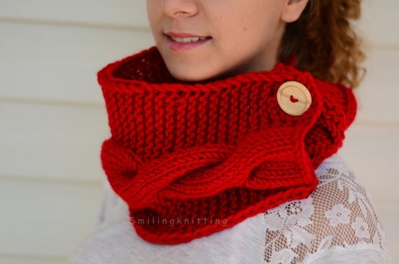 Red Scarf Christmas Gift Chunky Cowl Knit Neck Warmer Hand