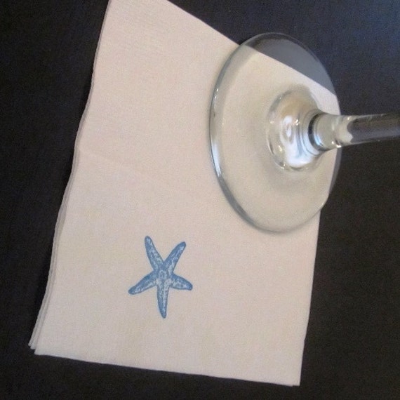Items similar to 15 Starfish Cocktail Napkins. Hand Stamped Starfish