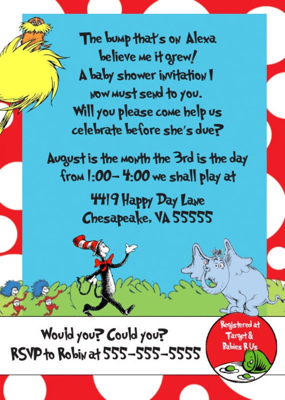Printable Customized Dr. Seuss Baby Shower Invitation