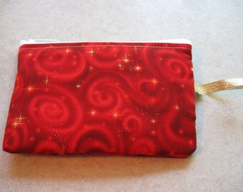 padded makeup jewelry bag in red celestial print
