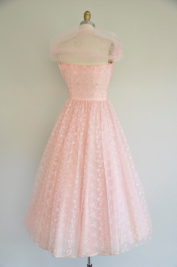 vintage 1950s prom dress / 50s pink tulle party dress / 1950s