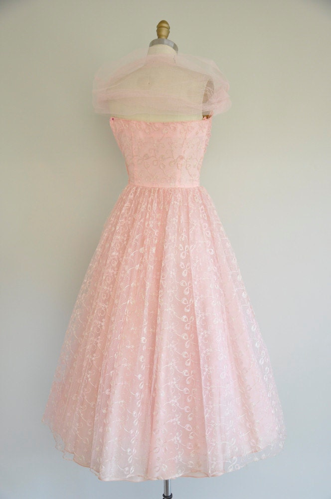 vintage 1950s prom dress / 50s pink tulle party dress / 1950s