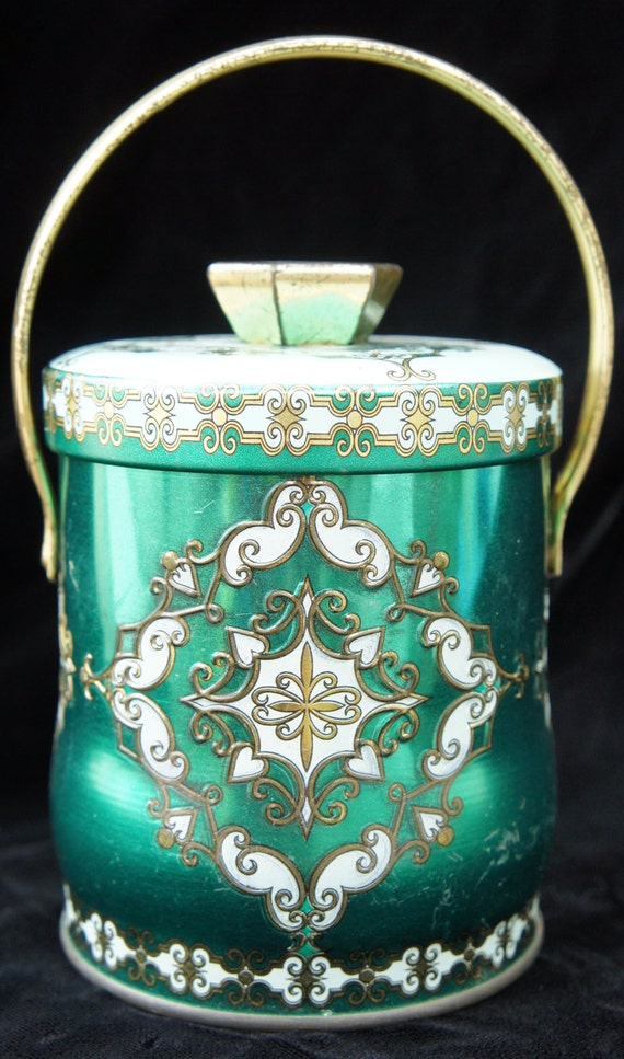 Vintage green tin box with handle
