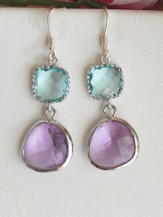 Items similar to Aquamarine earrings, Amethyst Earrings, Glass Earrings ...