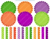 Halloween Scalloped Accents Cute Digital - Commercial Use OK, Scalloped Circle Frame, Striped Border, Polka Dot Frame, Halloween Graphics Il_170x135