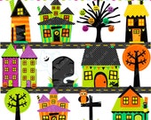 Halloween Houses Cute Digital Clipart - Commercial Use OK - Halloween Clipart, Halloween Graphics, Digital Art Il_170x135