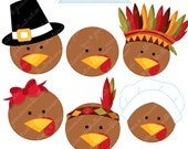 Turkey Faces Cute Thanksgiving Digital Clipart, Commercial Use OK, Thanksgiving Clipart, Turkey Graphics Il_170x135