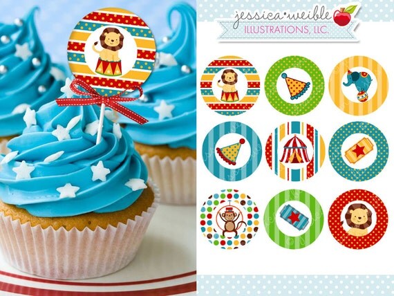 Fun Time Circus Theme - Printable Party Tags - Circles -Cupcake Toppers Il_570xn