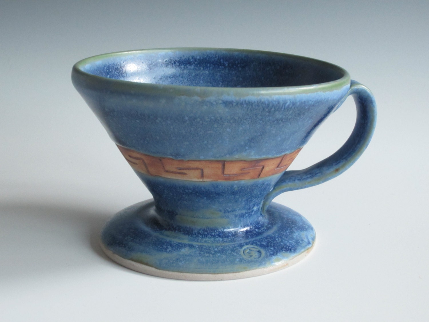 Drip coffee maker / handmade / pottery / blue / coffee cone
