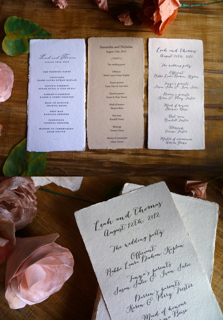 Invites Handmade Paper for Menus and Programs 4' x 7 by PapelVivo