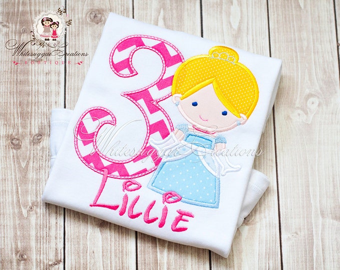 Girl Birthday Outfit - Princess as Cinderella Birthday Embroidered Shirt - PREMIUM Princess Birthday Outfit - Baby Girl Shirt
