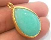 26x19 mm Turquoise Jade  Drop Pendants , Gold Plated Drop Bezel   G1954