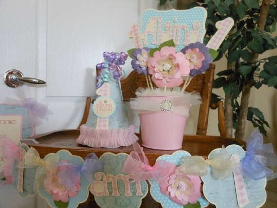 SAVE 15%-Shabby Chic Flower 1st Birthday Party Package Il_570xn