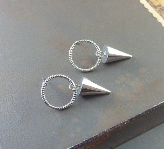 Silver Hoop and Spike Earrings. 14k white gold plated. modern. small ...