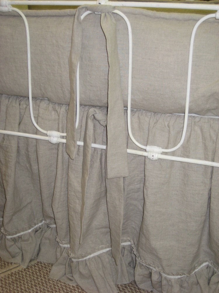 Washed Oatmeal Linen Crib BeddingTorn Ruffle by cottageandcabin