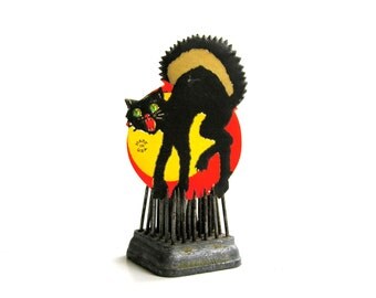 Black Cat Arched Back Halloween Sticker Vintage Gummed Seal