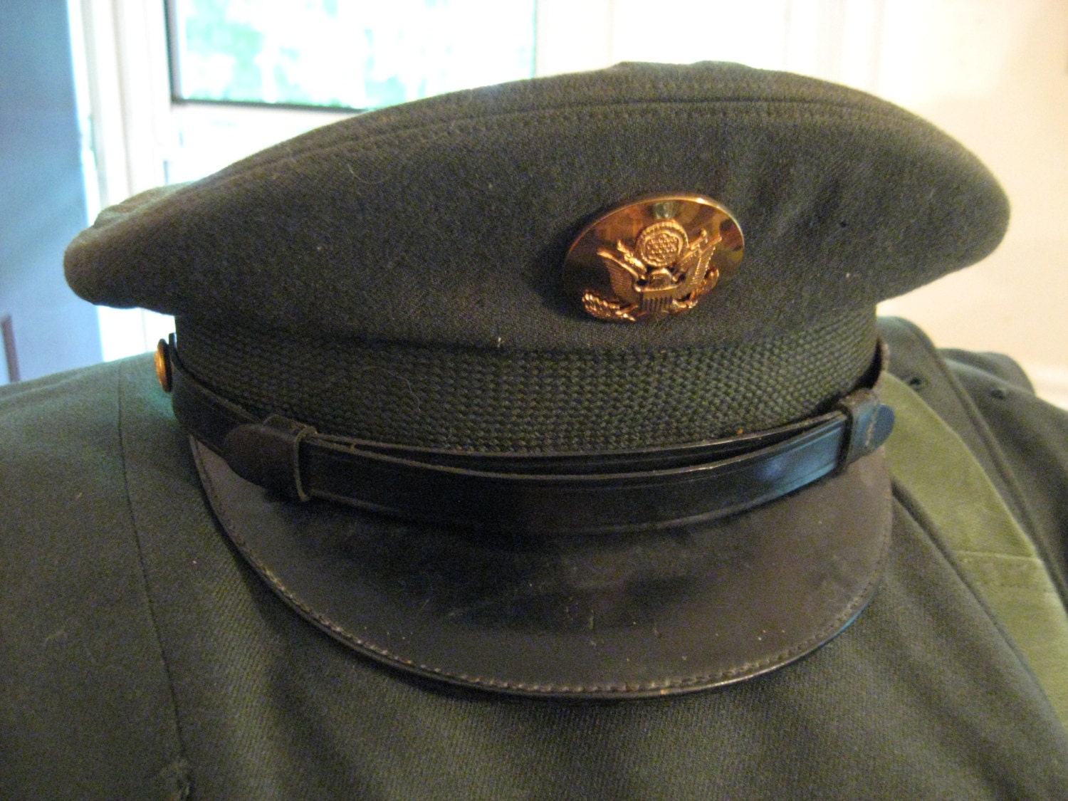 Us Army Dress Visor Hat Cap Military Uniform Green Wool