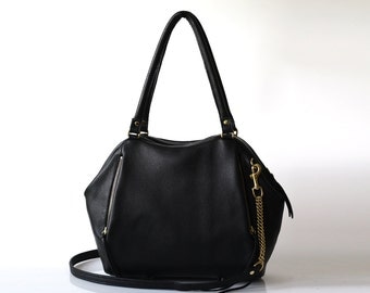 Soft Leather bag - Opelle Liria bag in Black pebbled leather in Black