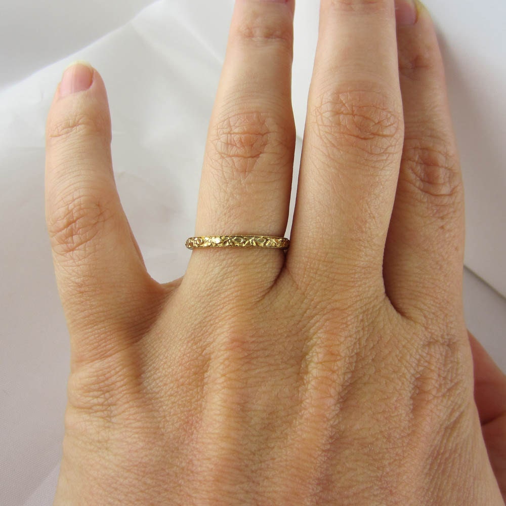 Vintage Engraved Gold Wedding Ring Orange Blossoms In Yellow