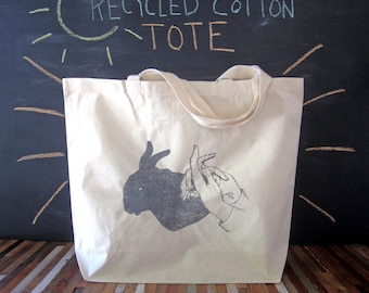 Canvas Tote - Screen Printed Recycled Cotton Grocery Bag - Large Tote Bag - Market Tote - Reusable and Washable - Eco Friendly - Shadow