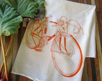 Tea Towel - Screen Printed Flour Sack Towel - Bicycle Kitchen Towel - Handmade - Road Bike - Eco Friendly Cotton Towel - Classic Flour Sack