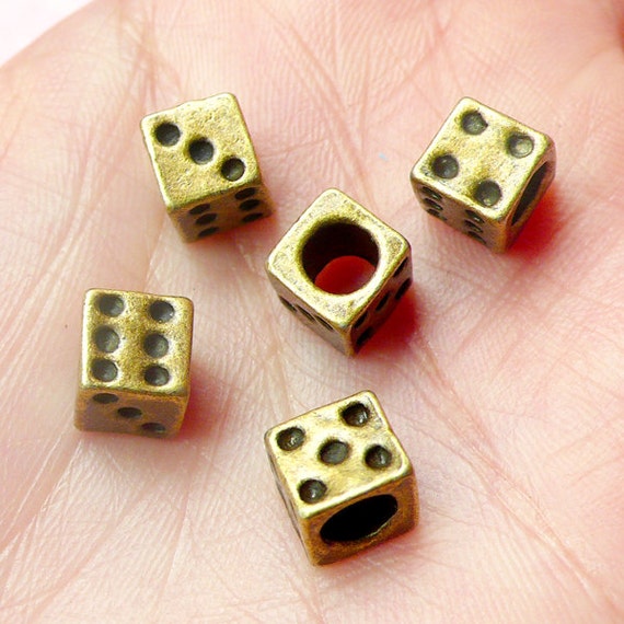 Dice Beads 5pcs 7mm / Antique Bronze / 4 Sided by MiniatureSweet
