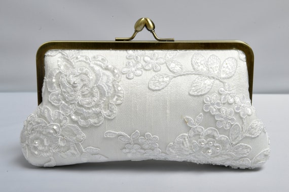 Pearl & Lace Bridal Clutch White wedding purse Beaded