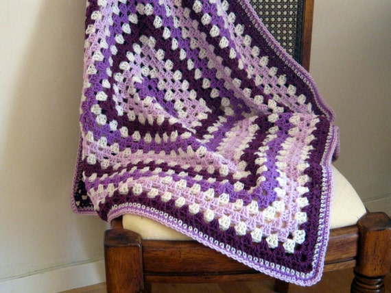 Purple Lilac Mauve Granny Square Crochet Blanket by Thesunroomuk