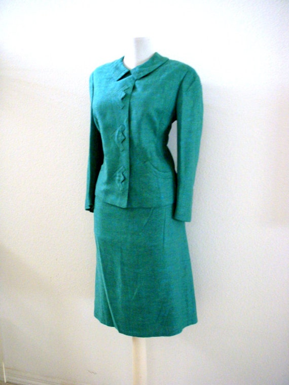 Vintage 60s Aqua Suit Joseph Horne Turquoise Ladies Dress
