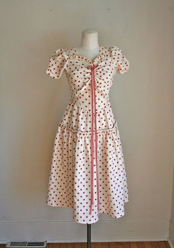 vintage 1930s polkadot dress MAY DAY red and white party