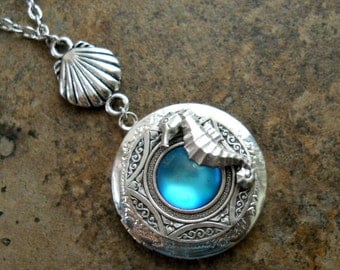 Seahorse Locket in Silver, Blue Lagoon Locket, by Enchanted Lockets