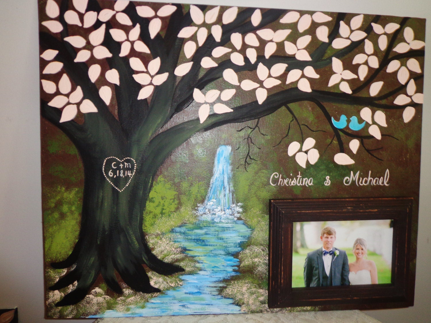 Wedding guestbook canvas with picture by CottageCreekArts on Etsy