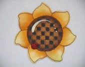 Yellow Sunflower Shaped Magnet with Lady Bug, Summer Time, Tole Painted
