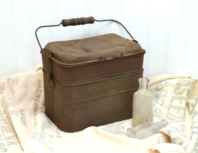 Primitive Tin Lunch Pail rustic miner's dinner bucket