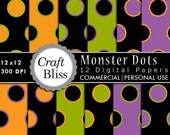 75% Off Digital Paper Halloween Monster Dots Digital Papers Commercial Use Digital Scrapbook Paper Halloween Party Invitation Craft Supplies Il_170x135