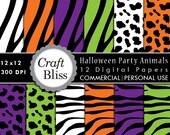 Halloween Party Animals Digital Papers Commercial Use INSTANT DOWNLOAD No Credit Required 300DPI 12x12 JPGs - Scrapbook Craft Party Jewelry Il_170x135