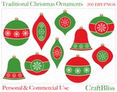 Sale Christmas Ornaments Clip Art Traditional Christmas Ornaments Commercial Use Snowflake Red Green Invitation Clipart Party Scrapbook Il_170x135