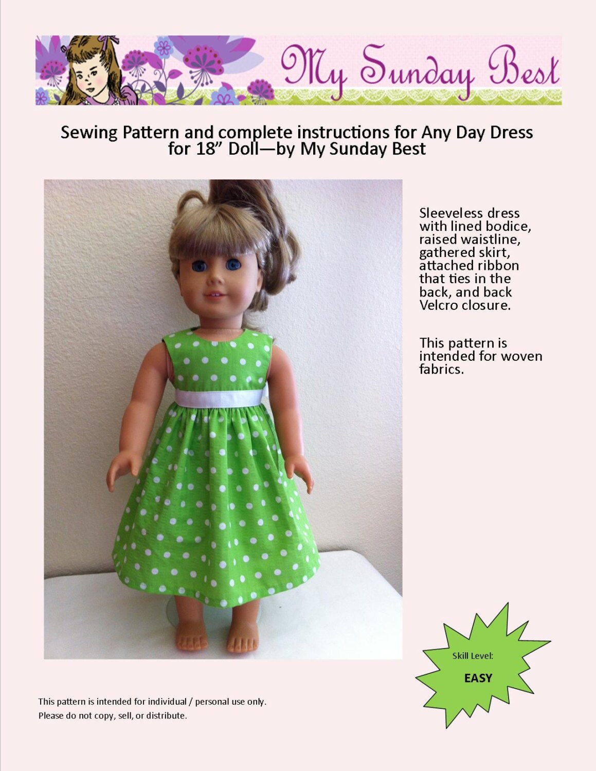 Sewing Pattern for 18 inch Doll Dress