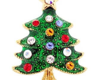 Green Christmas Tree Pin Swarovski Crystal Christmas Pin Brooch 1012612