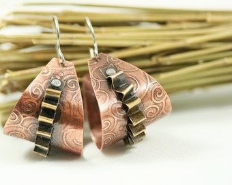 Mixed Metal Copper and Brass Hoop Earrings