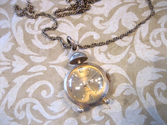 Vintage Sovereign Alarm Clock Watch Pendant Necklace