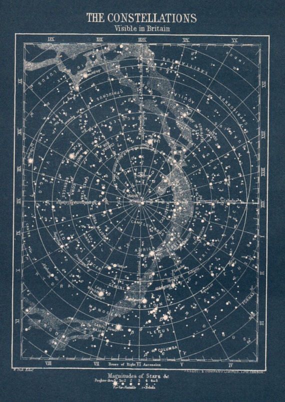 antique Constellation star map circa 1900s vintage map of