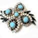 Vintage Stunning Large Opaline and Blue Rhinestone Brooch Pin 2 5/8"