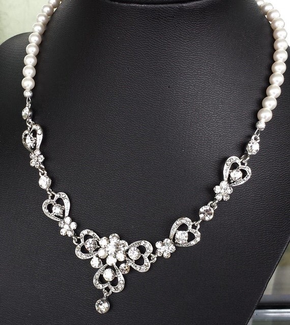 Wedding Rhinestone Necklace Vintage Inspired by OliniBridalJewelry