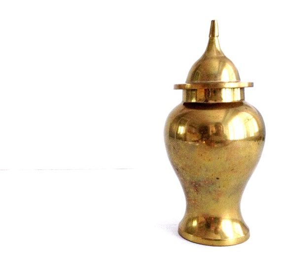 Vintage Brass Urn with Lid Ginger Jar Gold Shelf by fraeandco